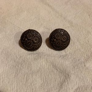 Hand crafted brass floral stud earrings